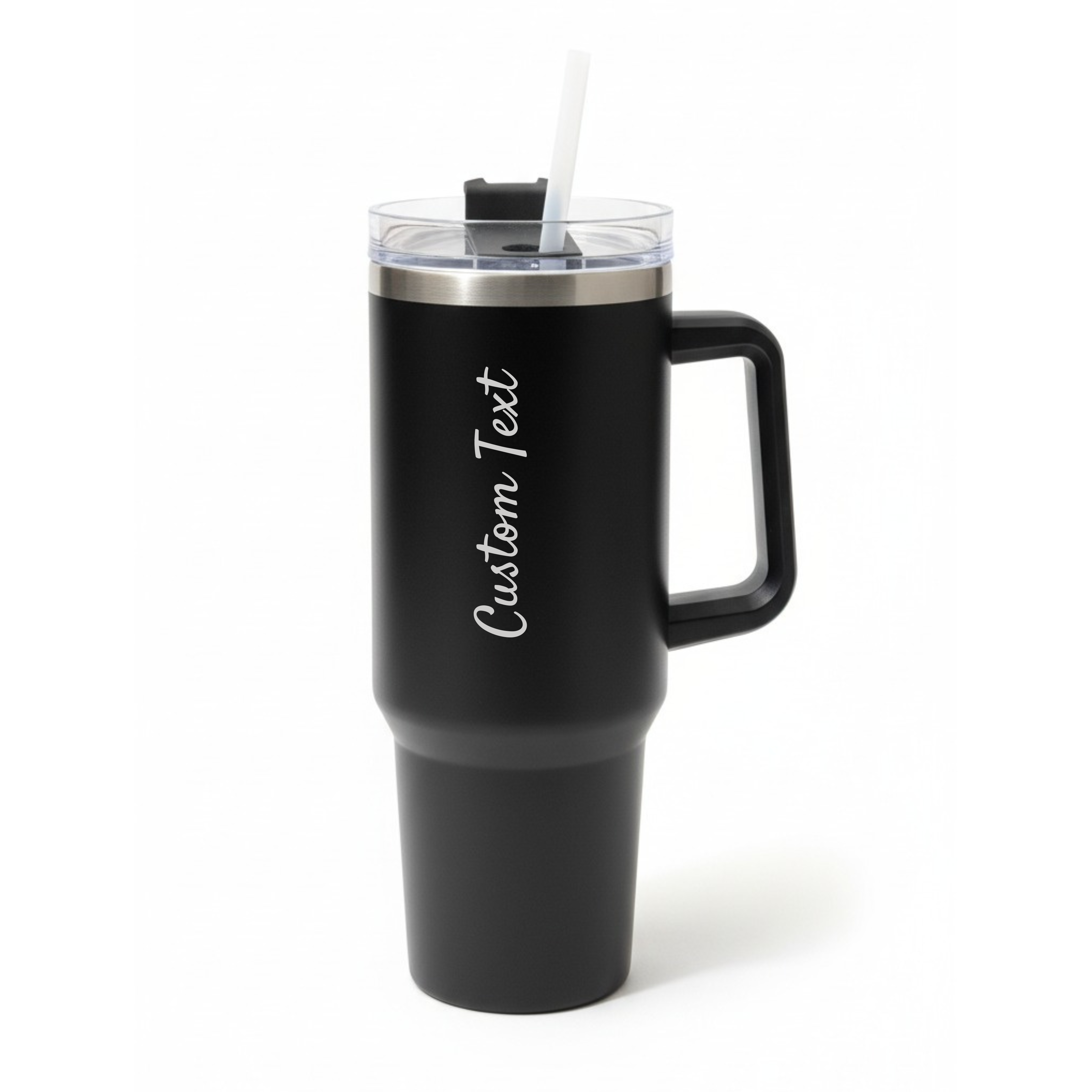 Black Stainless Steel Tumbler with Handle & Straw – 40oz(1200 ml)