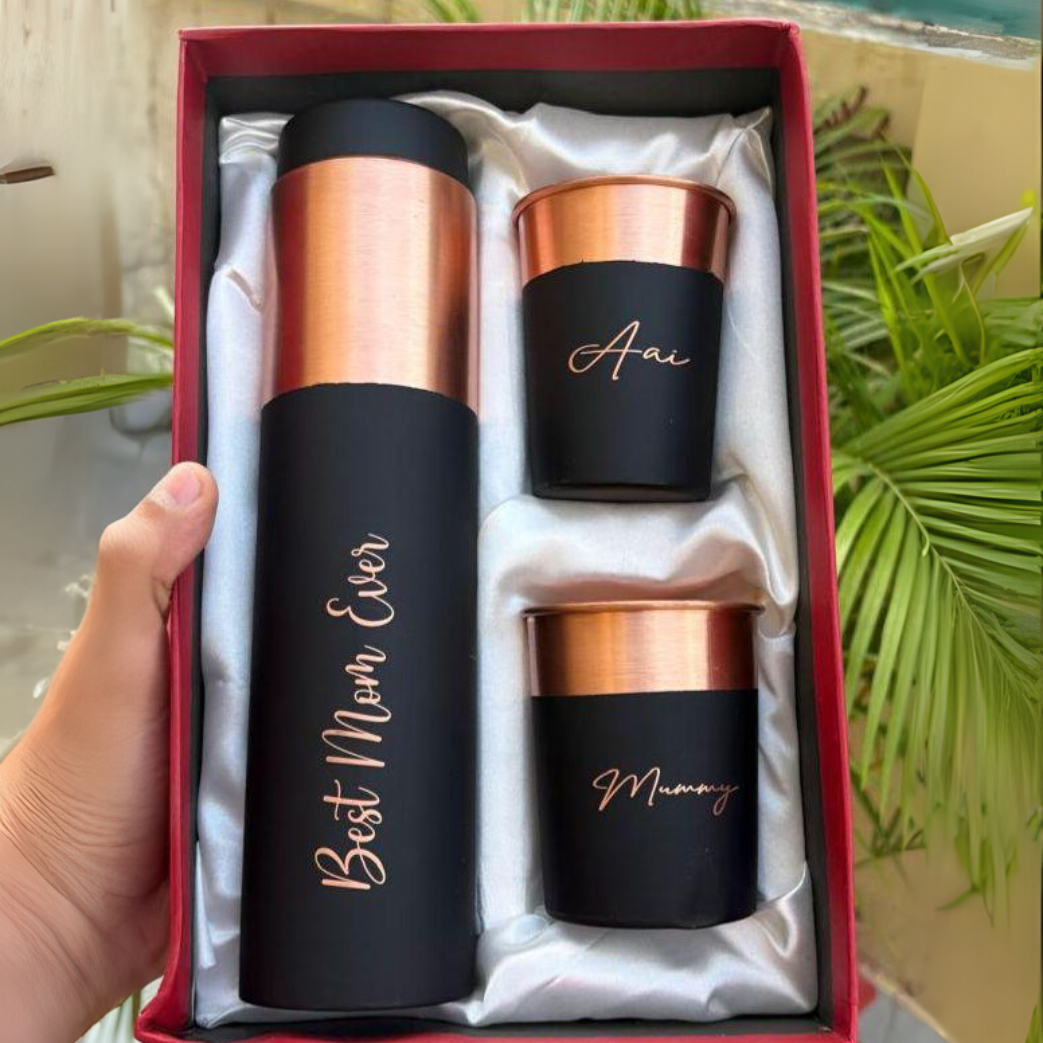 Premium Black Copper Bottle & Glass Set