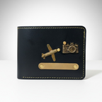 Custom Name Black Wallet with Travel Badges