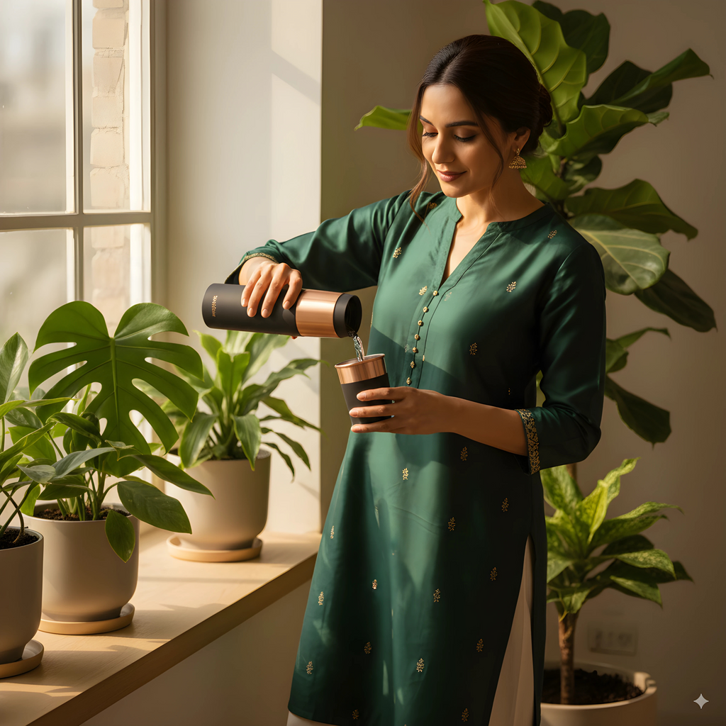 Premium Black Copper Bottle & Glass Set