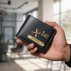 Custom Name Black Wallet with Travel Badges