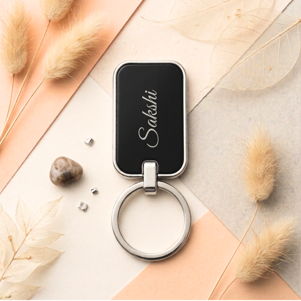 Sleek Black & Silver Rectangle Keychain
