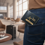 Custom Name Black Wallet with Travel Badges