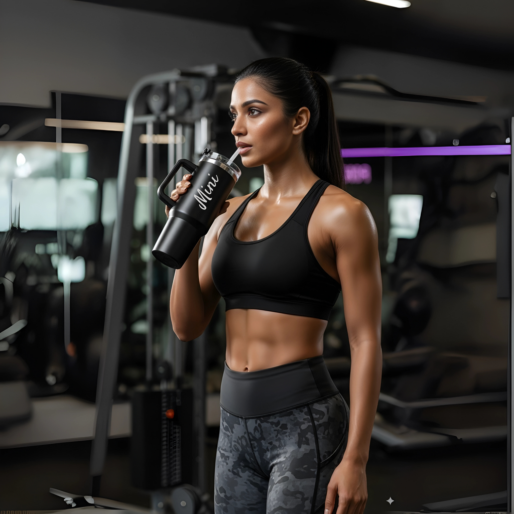 Black Stainless Steel Tumbler with Handle & Straw – 40oz(1200 ml)