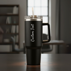 Black Stainless Steel Tumbler with Handle & Straw – 40oz(1200 ml)