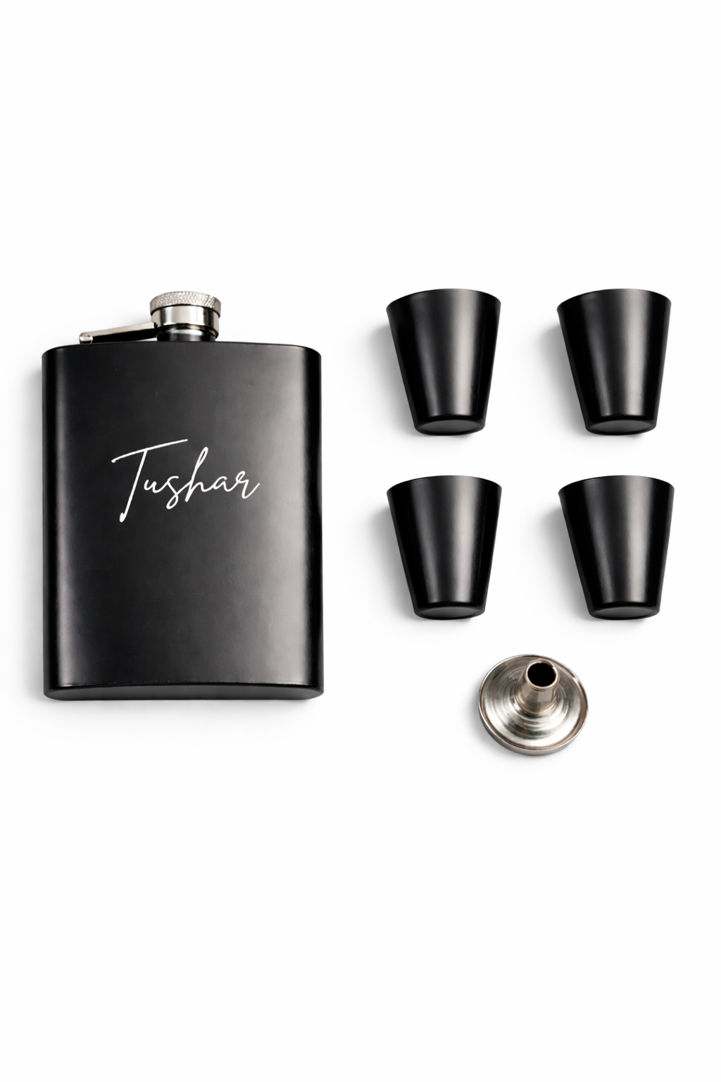 Personalized Matte Black Flask Gift Set (With 4 Glasses & Funnel)