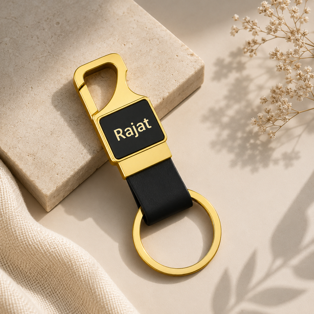 Personalized Gold-Plated Keychain with Name – Custom Engraved