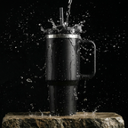 Black Stainless Steel Tumbler with Handle & Straw