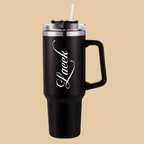 Black Stainless Steel Tumbler with Handle & Straw