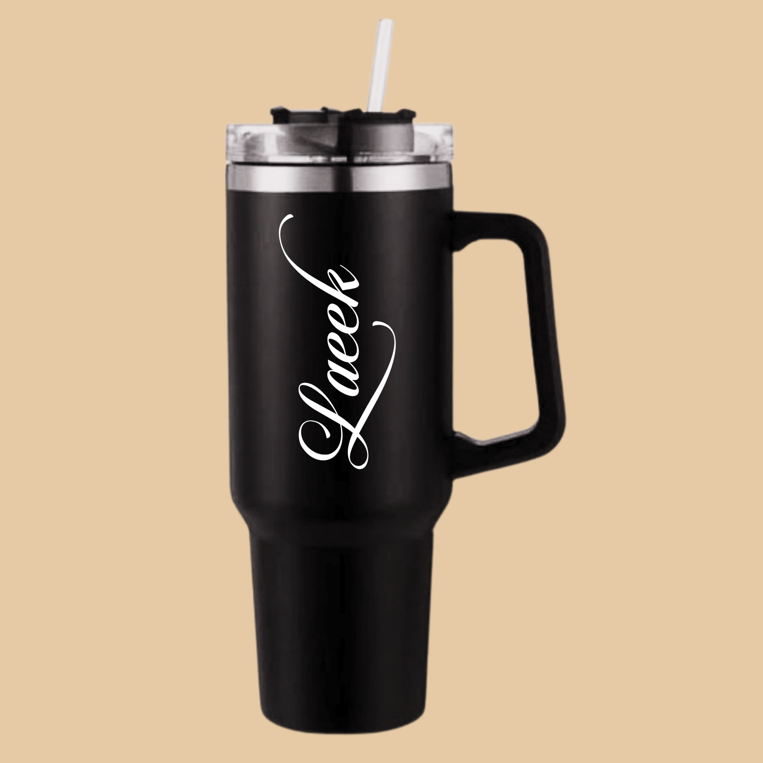 Black Stainless Steel Tumbler with Handle & Straw