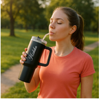Black Stainless Steel Tumbler with Handle & Straw
