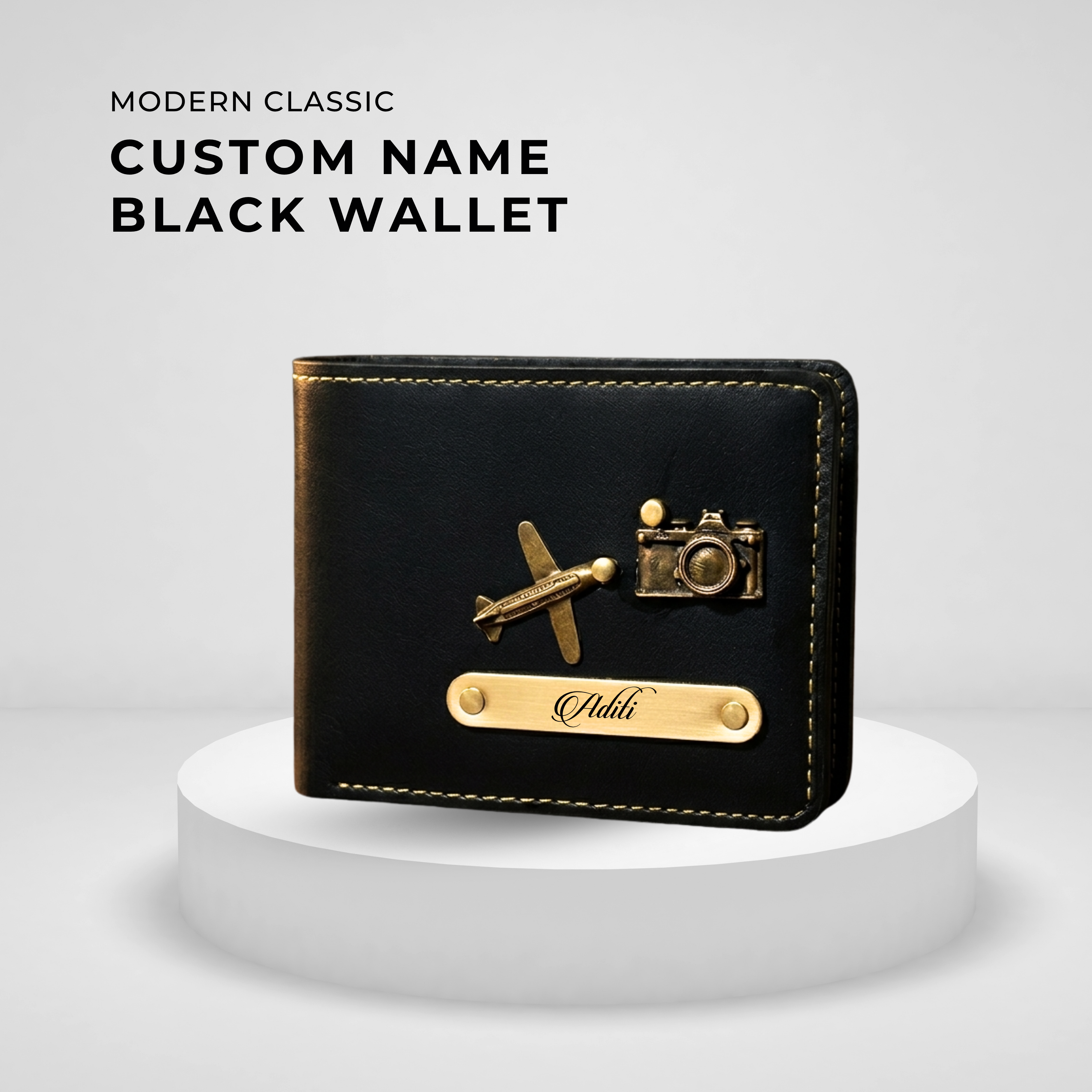 Custom Name Black Wallet with Travel Badges