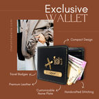 Custom Name Black Wallet with Travel Badges