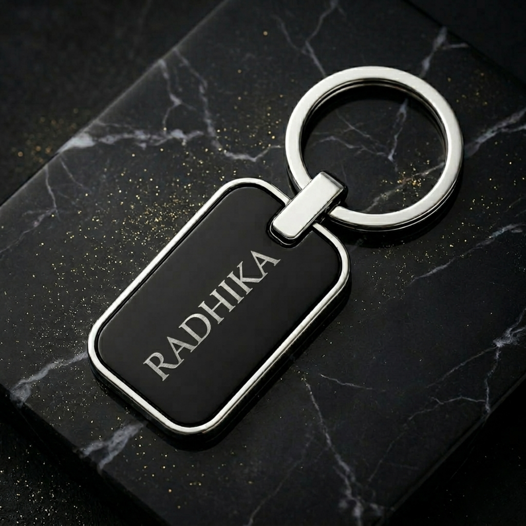 Sleek Black & Silver Rectangle Keychain