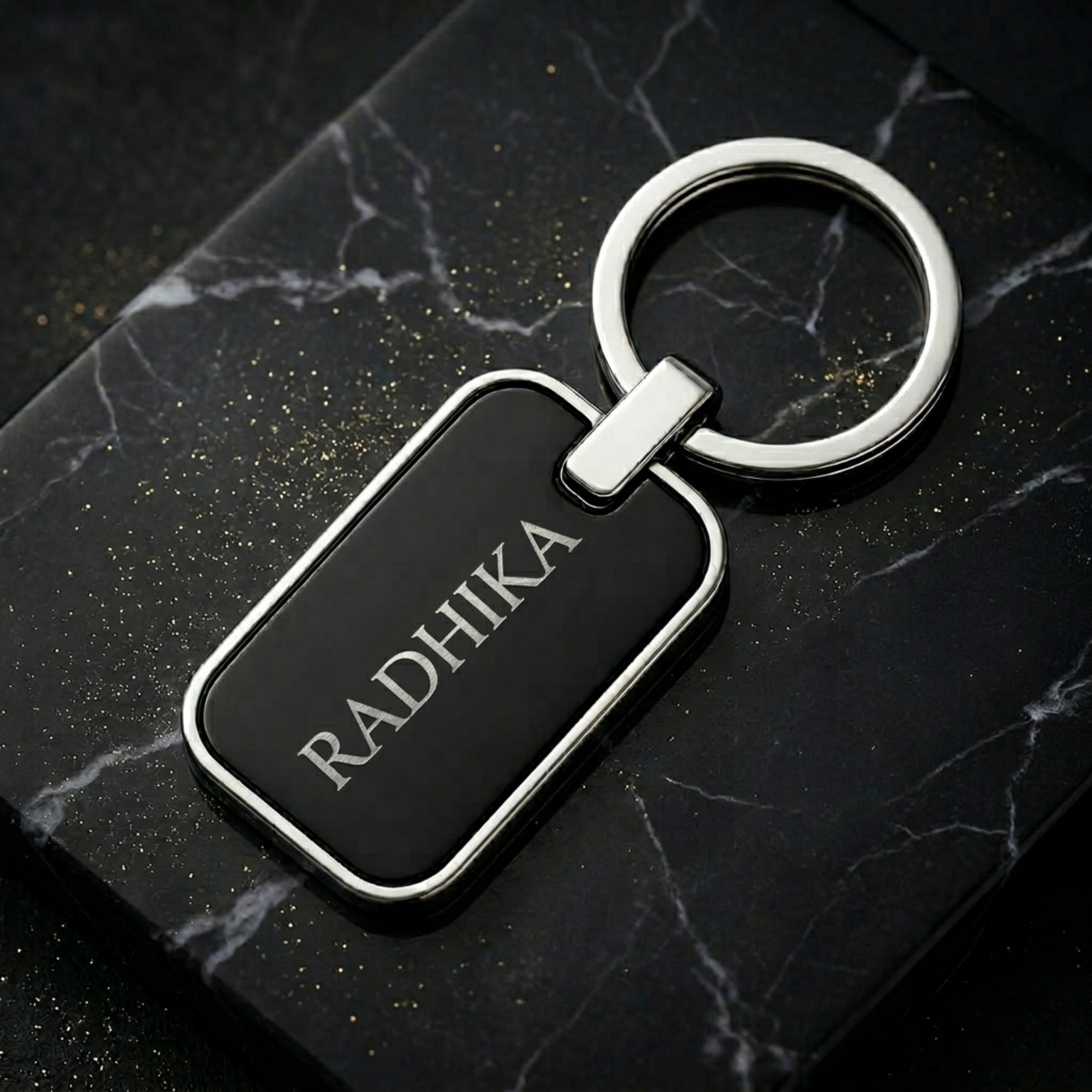 Sleek Black & Silver Rectangle Keychain