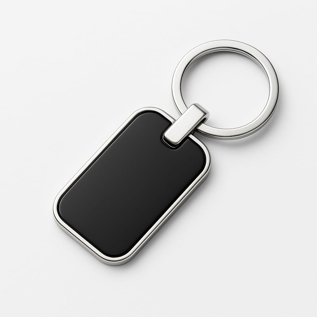Sleek Black & Silver Rectangle Keychain